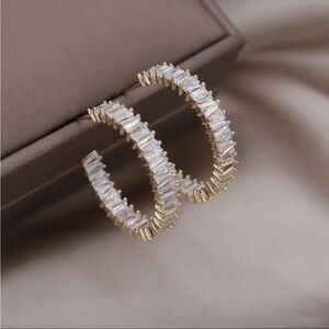 Loop Hoop 14K gold plated luxury big round C-shaped zircon earrings elegant